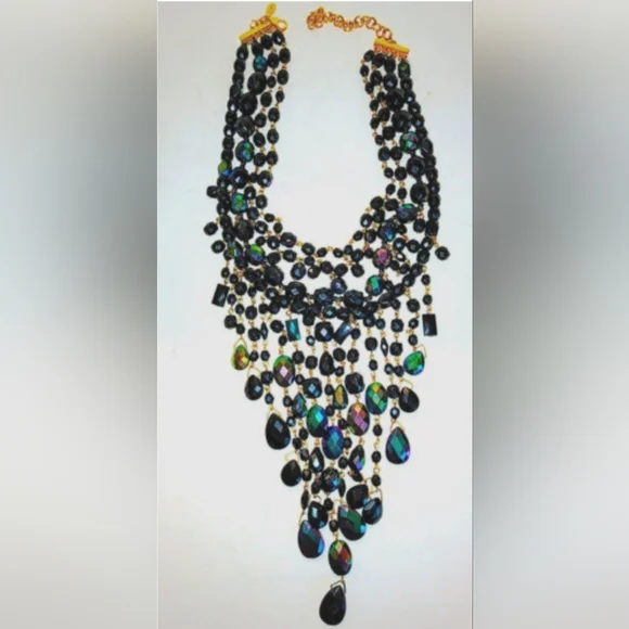 JOAN RIVERS Classic Collection Black Aurora Borealis Waterfall Necklace - Picture 4 of 8